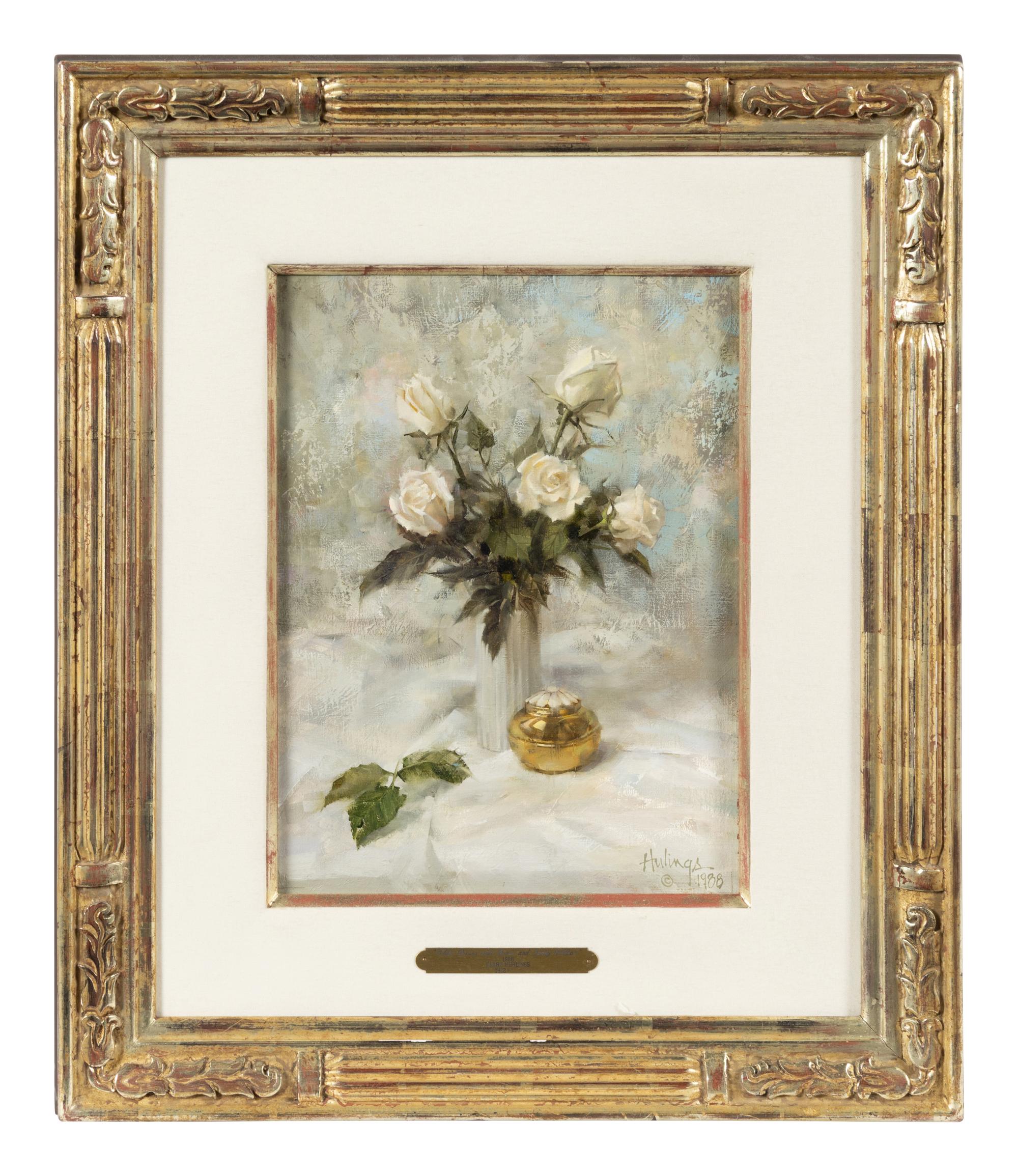 White Roses with Brass and Ivory Pillbox, 1988