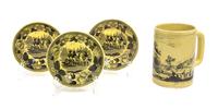 Four French Criel Transferware Pottery Articles Height of tallest 5 inches. — 19TH CENTURY