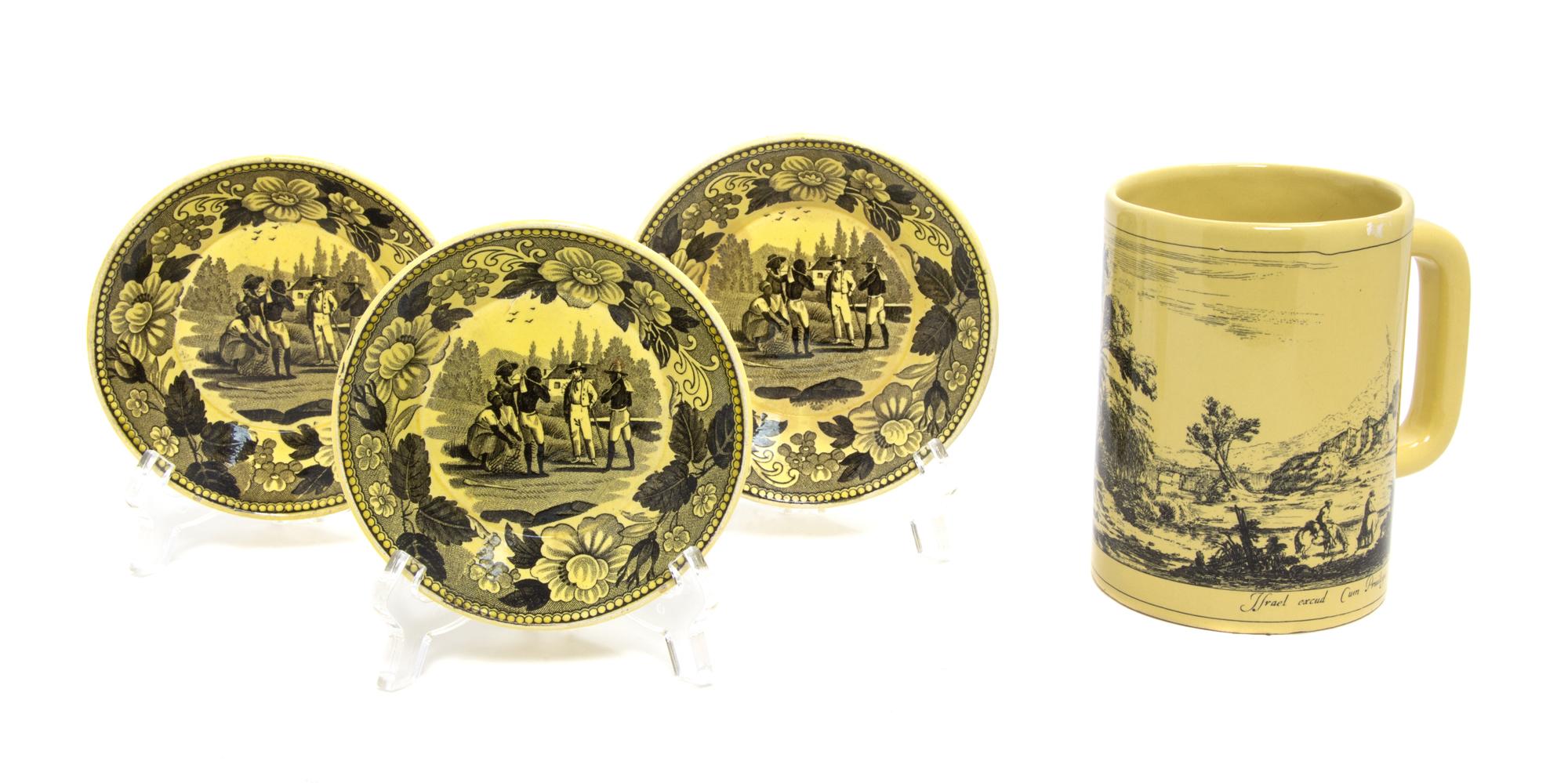 Four French Criel Transferware Pottery Articles Height of tallest 5 inches. — 19TH CENTURY