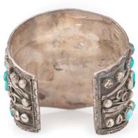 Wide Navajo Silver and Turquoise Cuff Bracelet