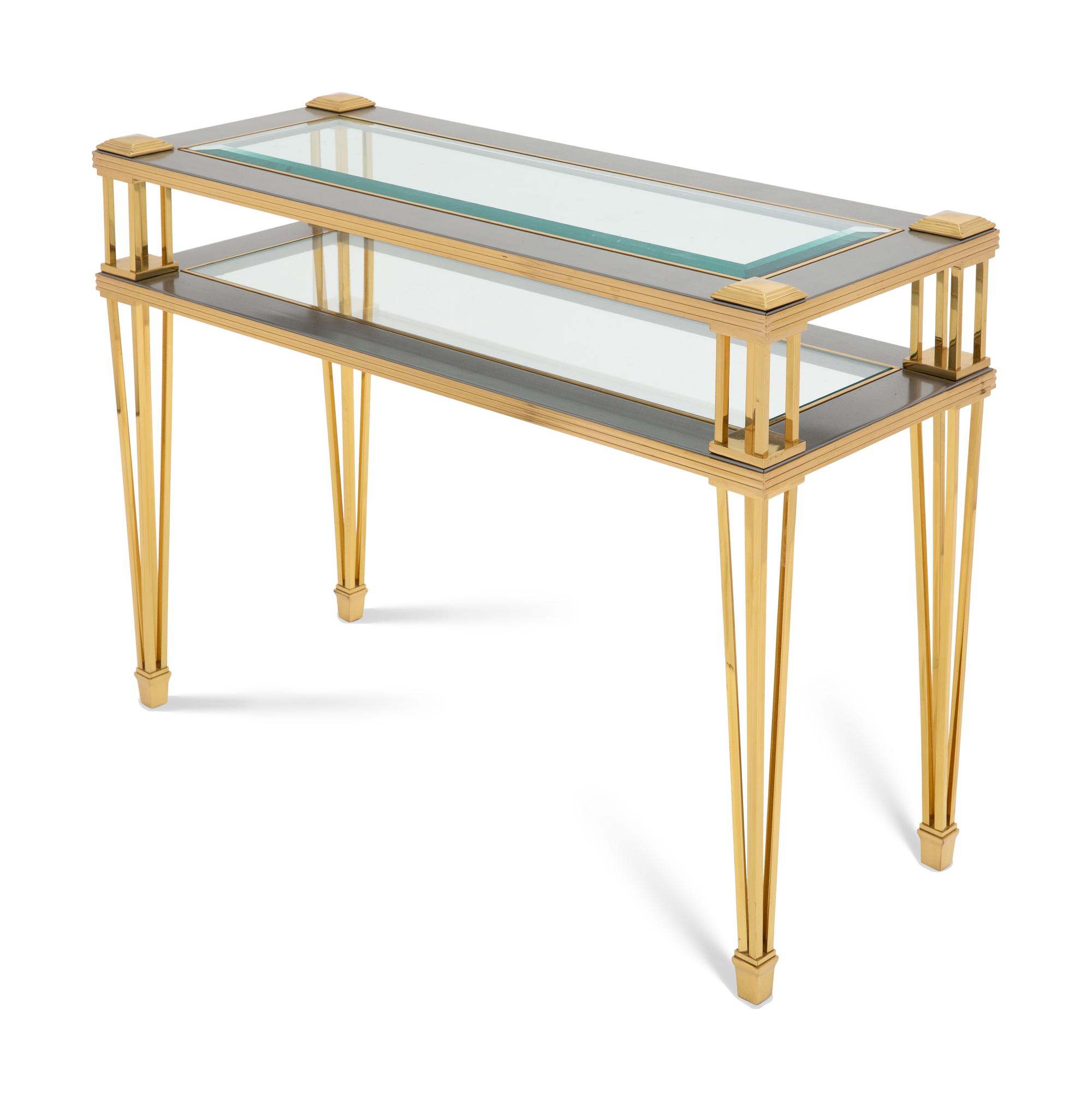 A Brass and Steel Tiered Side Table