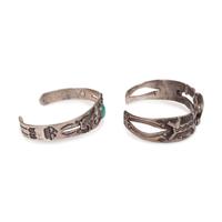 Fred Harvey Era Silver and Turquoise Cuff Bracelets, with Canine Motif