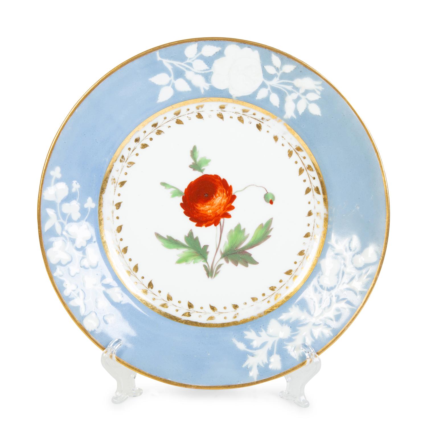 A Group of Fourteen Worcester Chamberlain Porcelain Botanical Plates — 19TH CENTURY