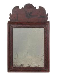 A William and Mary Black and Red Painted Bird and Vine-Decorated Courting Glass