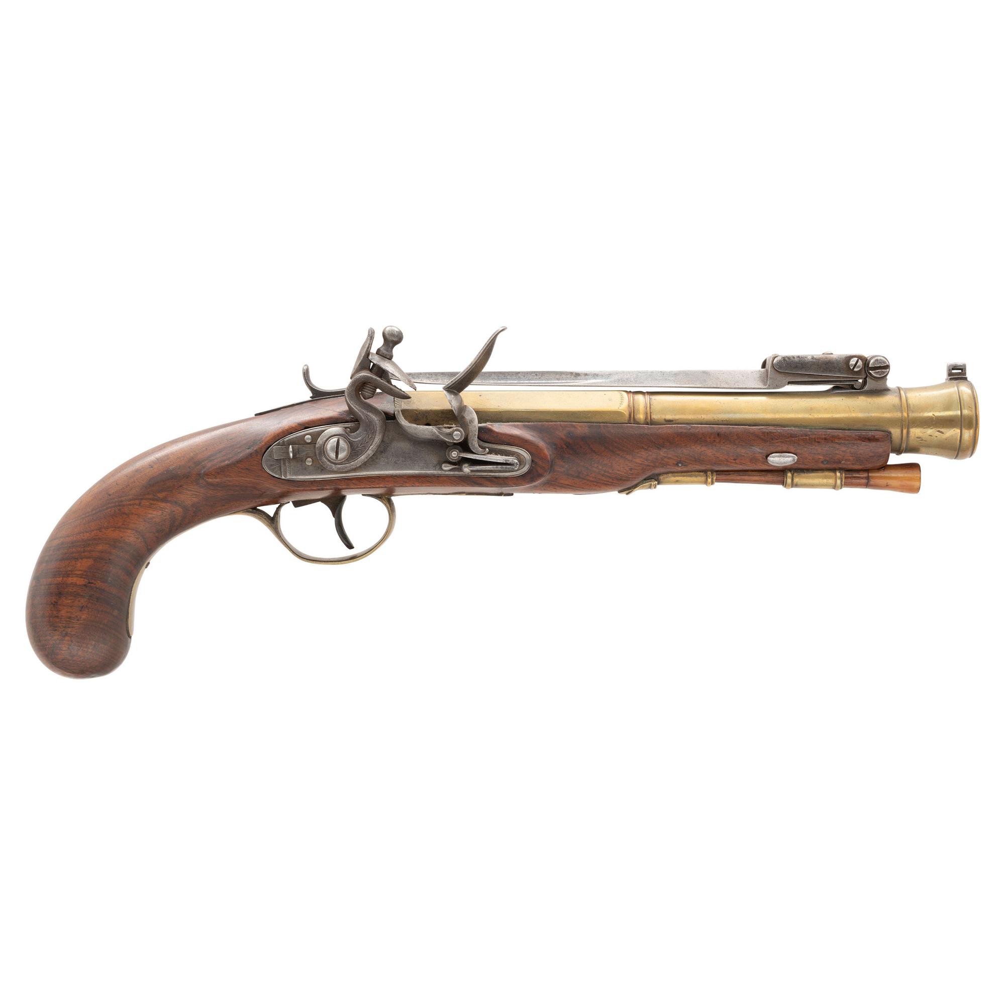 Flintlock Brass Cannon Barrel Snap Bayonet Pistol Marked Twigg