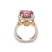 PINK TOURMALINE, DIAMOND AND YELLOW SAPPHIRE RING
