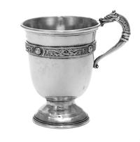 A George VI Irish Silver Mug, West & Son, Dublin, 1941, having a dragon form handle, the body worked with a braided and geometric band