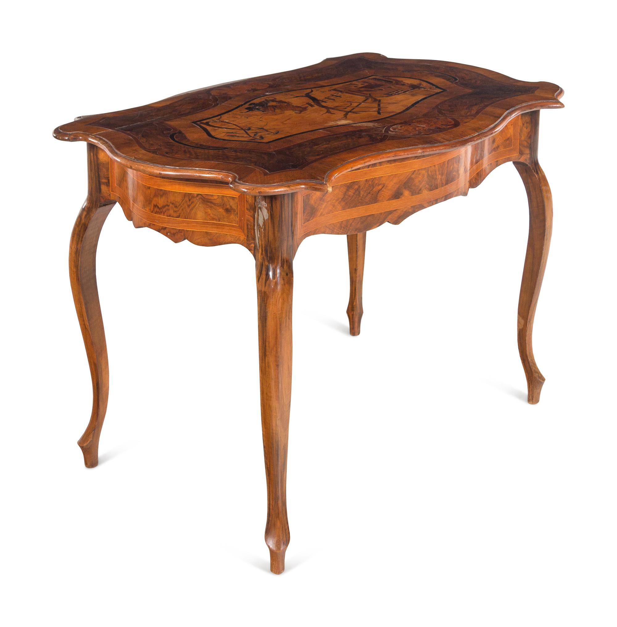 A German or Austrian Walnut and Marquetry Table