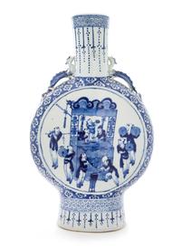 A Large Blue and White Porcelain Mook Flask Height 18 inches. — 19TH CENTURY