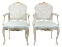 A Louis XV Style Painted Parlour Suite Height of settee 36 x width 56 x depth 28 inches. — 20TH CENTURY