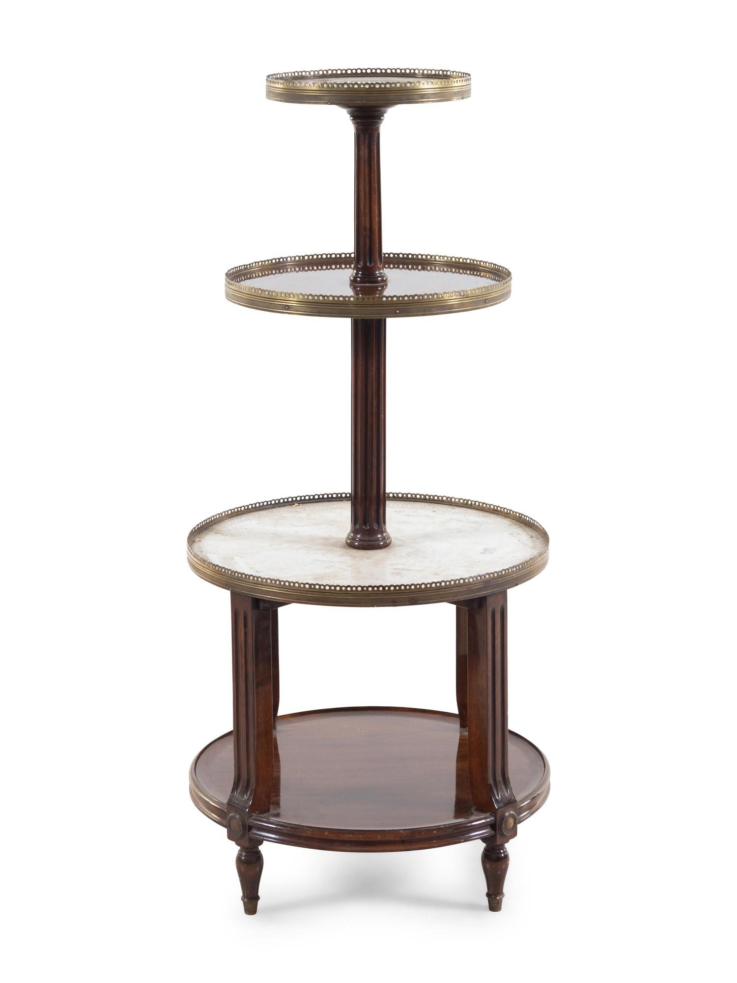 A Louis XVI Style Marble-Inset Mahogany Étagère