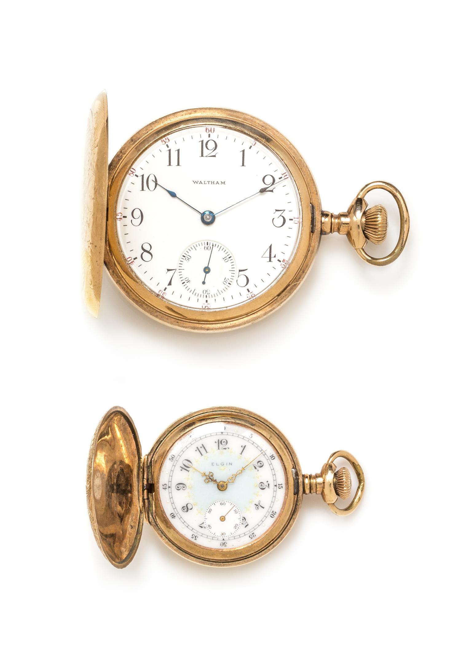 A Collection of Gold Filled Hunter Case Pocket Watches, Waltham and Elgin,