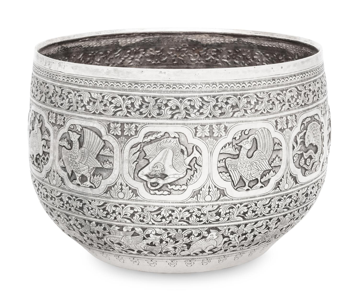 A Large Burmese Silver Bowl