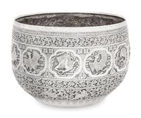 A Large Burmese Silver Bowl