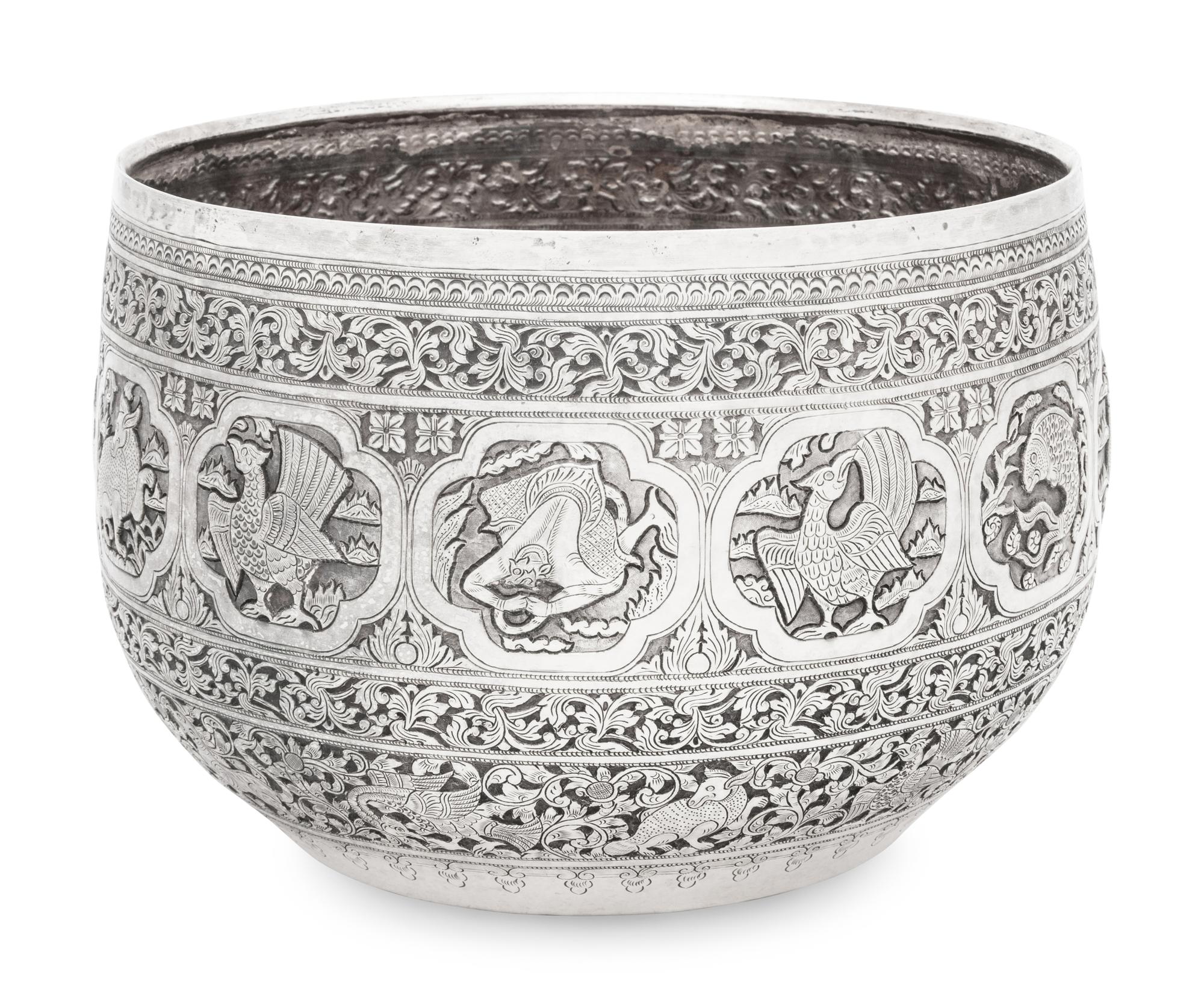 A Large Burmese Silver Bowl