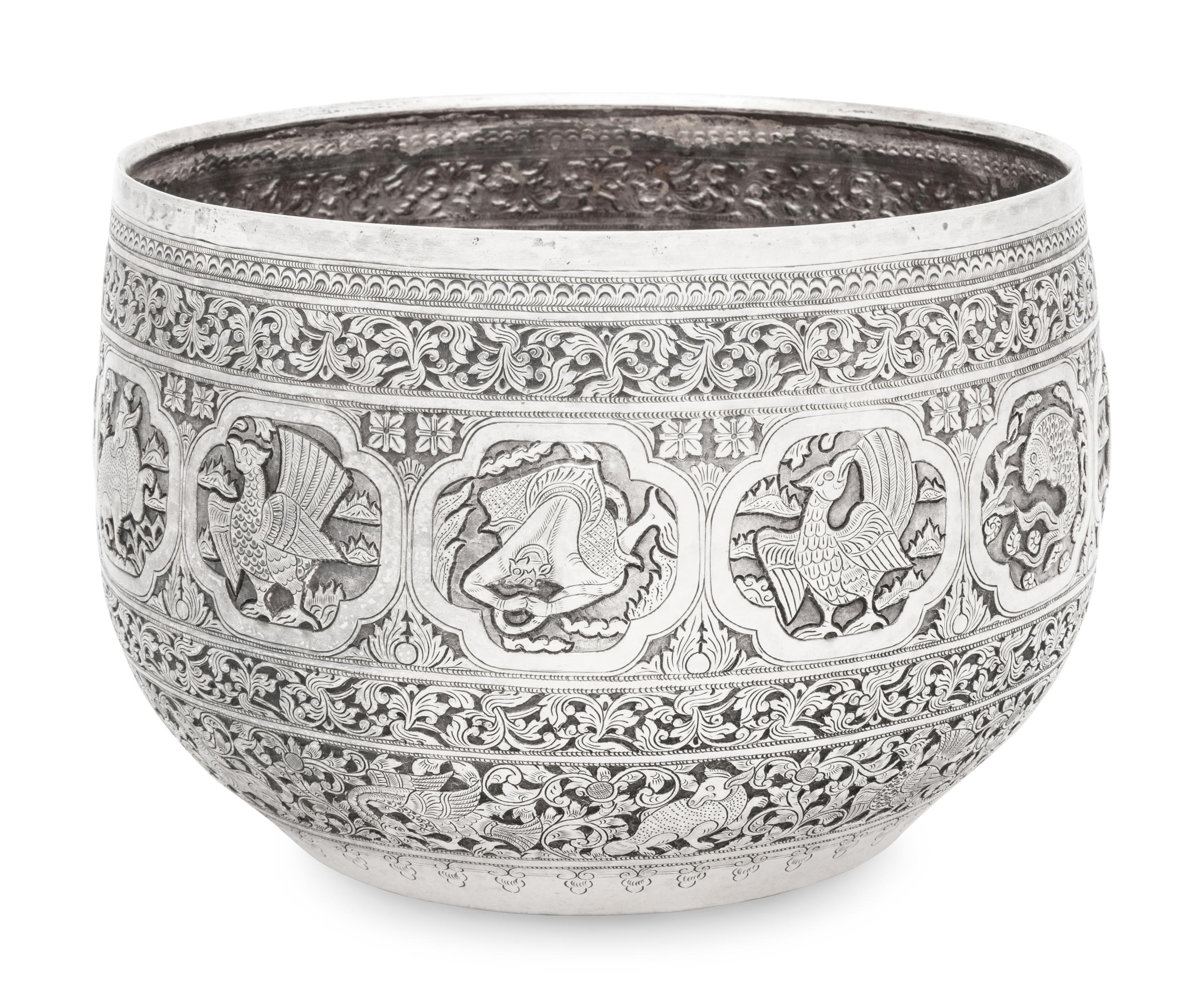 A Large Burmese Silver Bowl