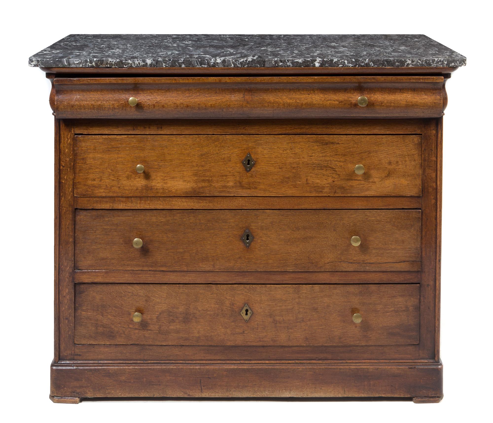 A Louis Philippe Oak Commode Height 39 1/4 x width 48 1/2 x depth 22 1/2 inches. — 19TH CENTURY