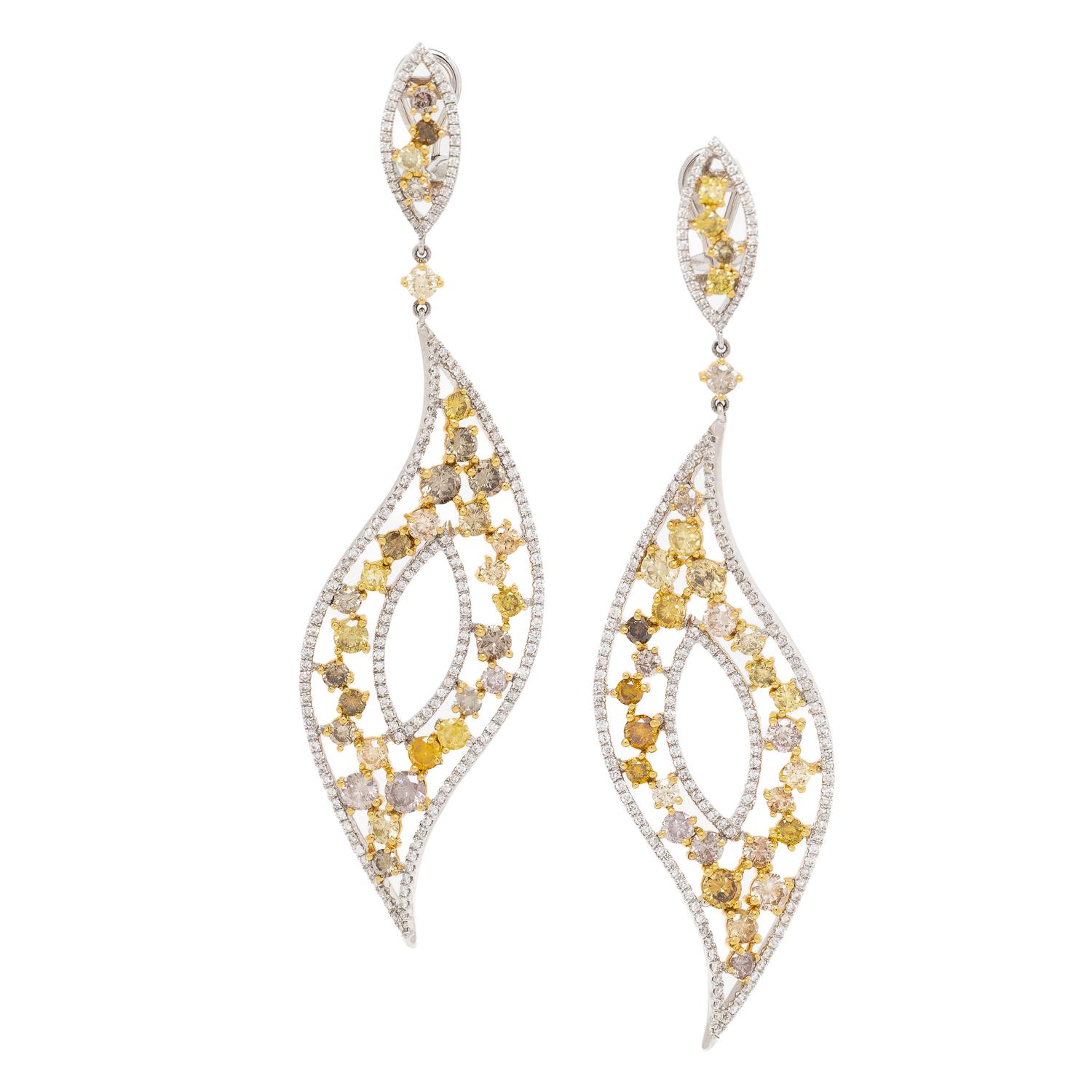 Diamond and Colored Diamond Pendant Earrings