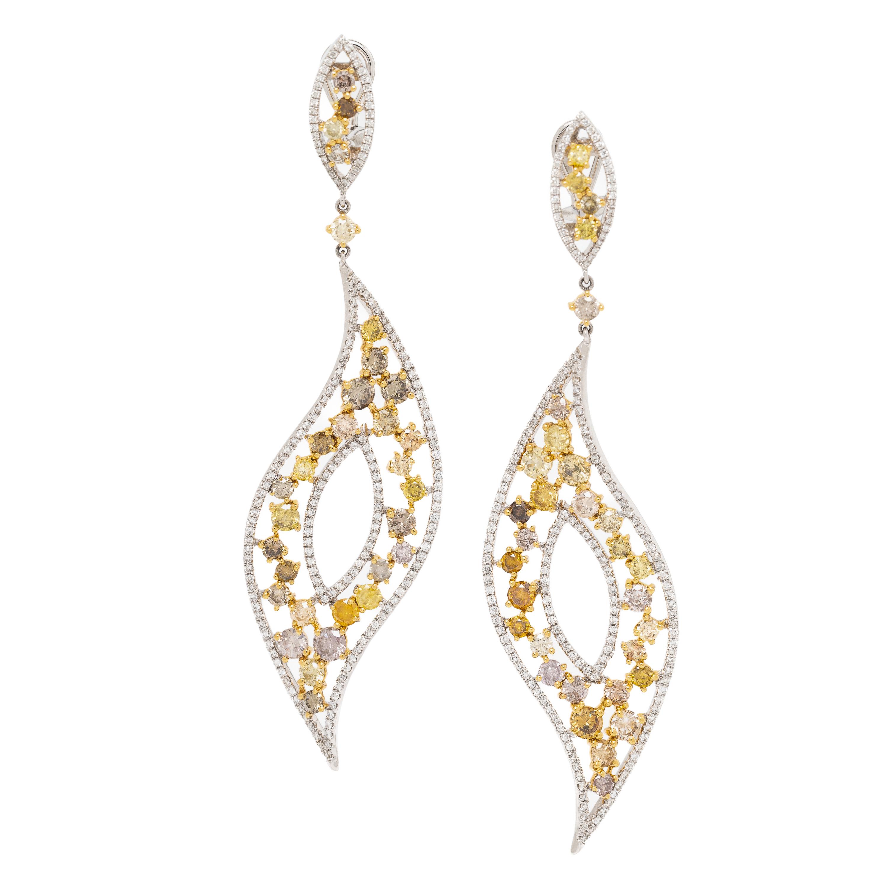 Diamond and Colored Diamond Pendant Earrings