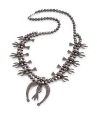 Navajo Sandcast Silver and Turquoise Squash Blossom Necklace