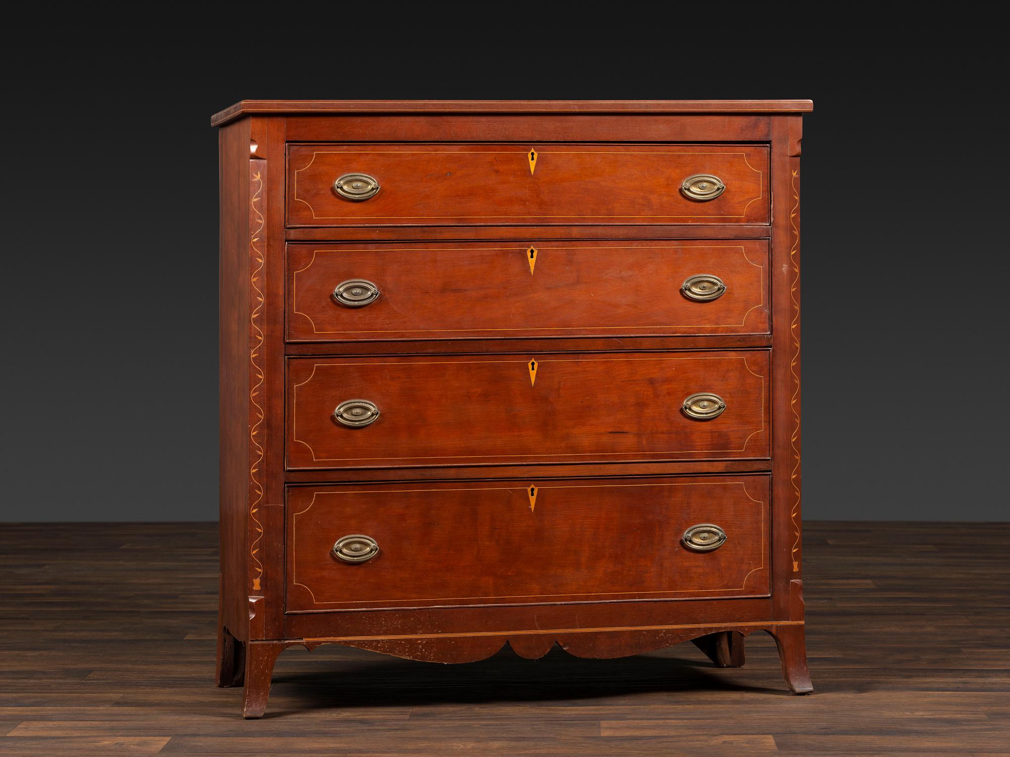 A Federal Vine and Leaf Inlaid Cherrywood Chest of Drawers
