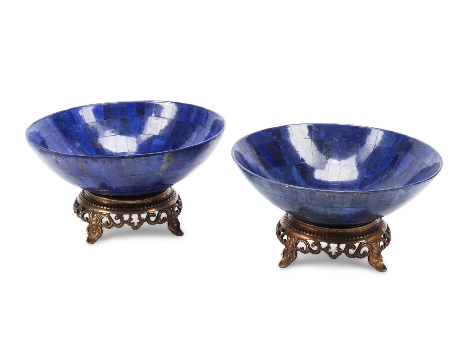 A Pair of Gilt Bronze Mounted Lapis Lazuli Bowls