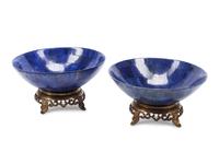 A Pair of Gilt Bronze Mounted Lapis Lazuli Bowls