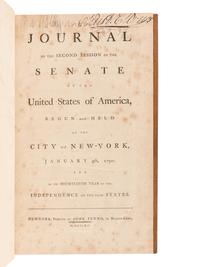 [UNITED STATES SENATE]. Journal of the Second Session of the Senate of the United States of America, Begun and Held at the City of New York, January 4th, 1790 .... New York: John Fenno, 1790.