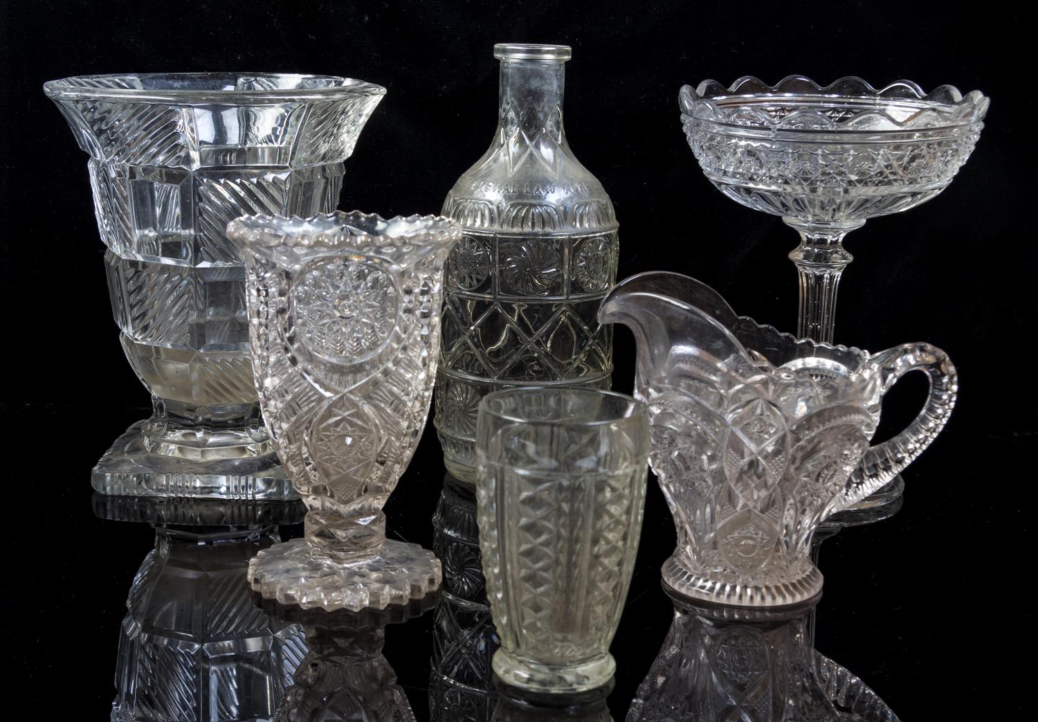 A Collection of Cut, Pressed and Molded Glass Articles Height of tallest 8 inches.