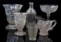 A Collection of Cut, Pressed and Molded Glass Articles Height of tallest 8 inches.