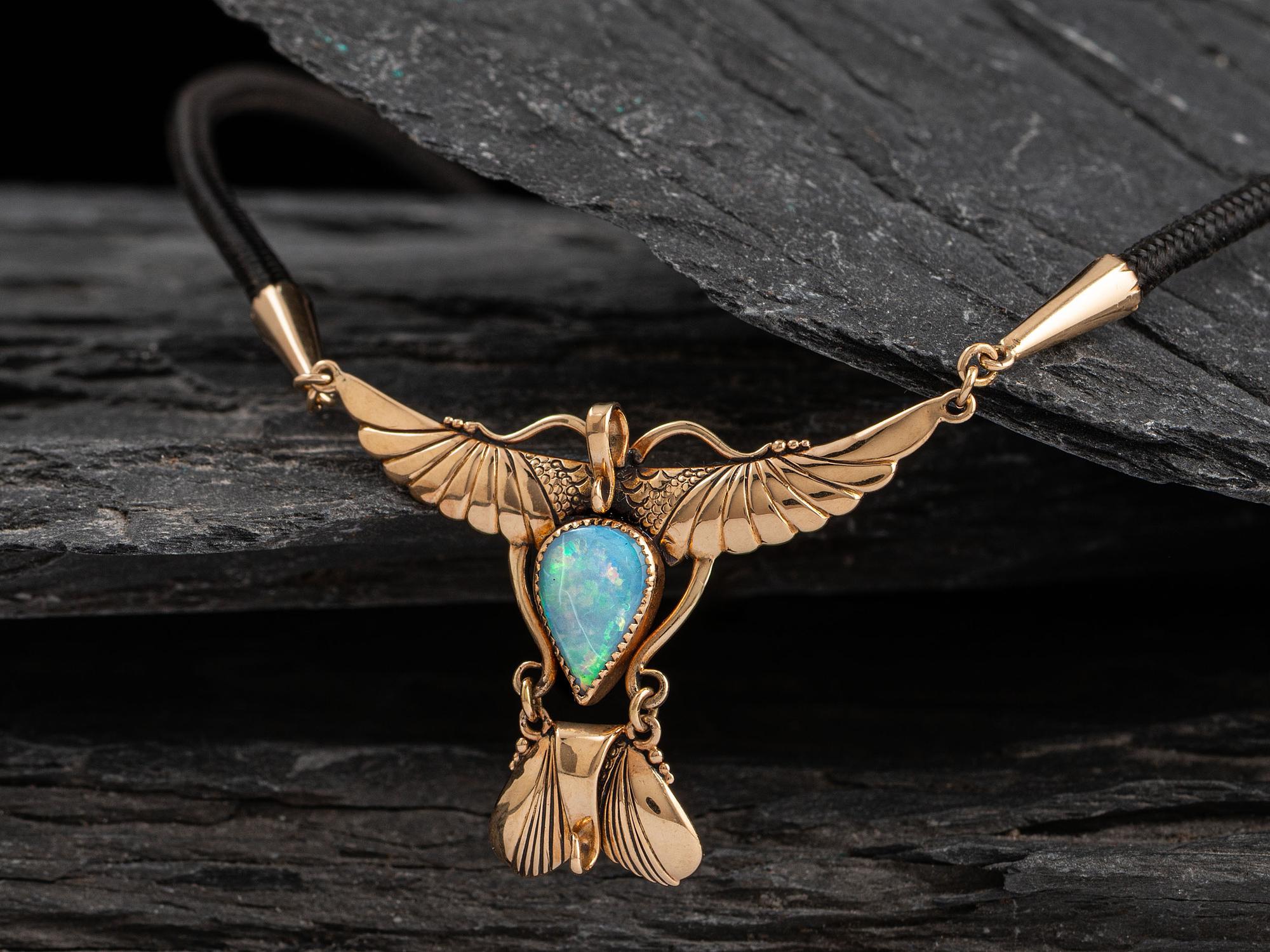 14K Gold and Opal Winged Choker Necklace