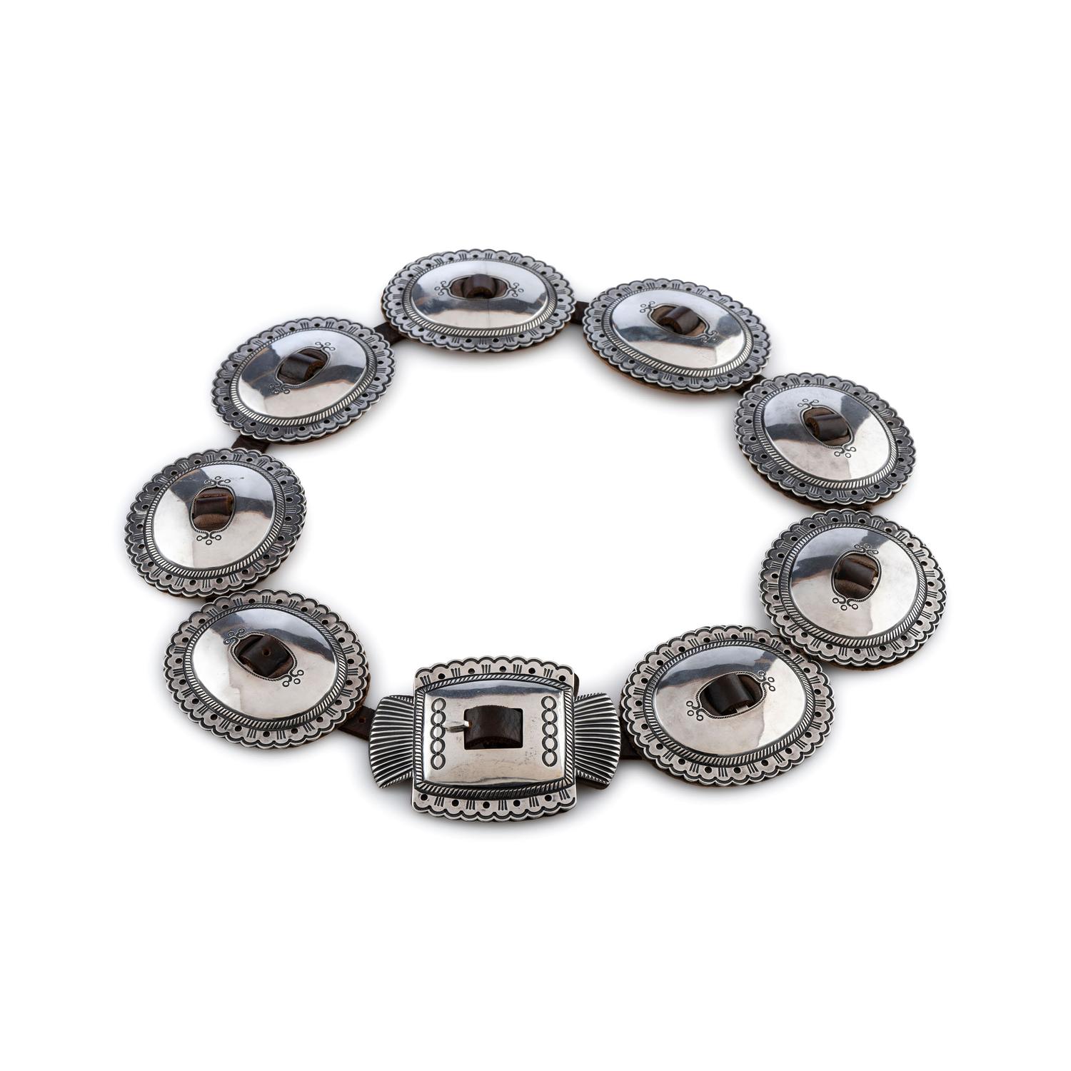 Heavily Stamped Silver Concha Belt