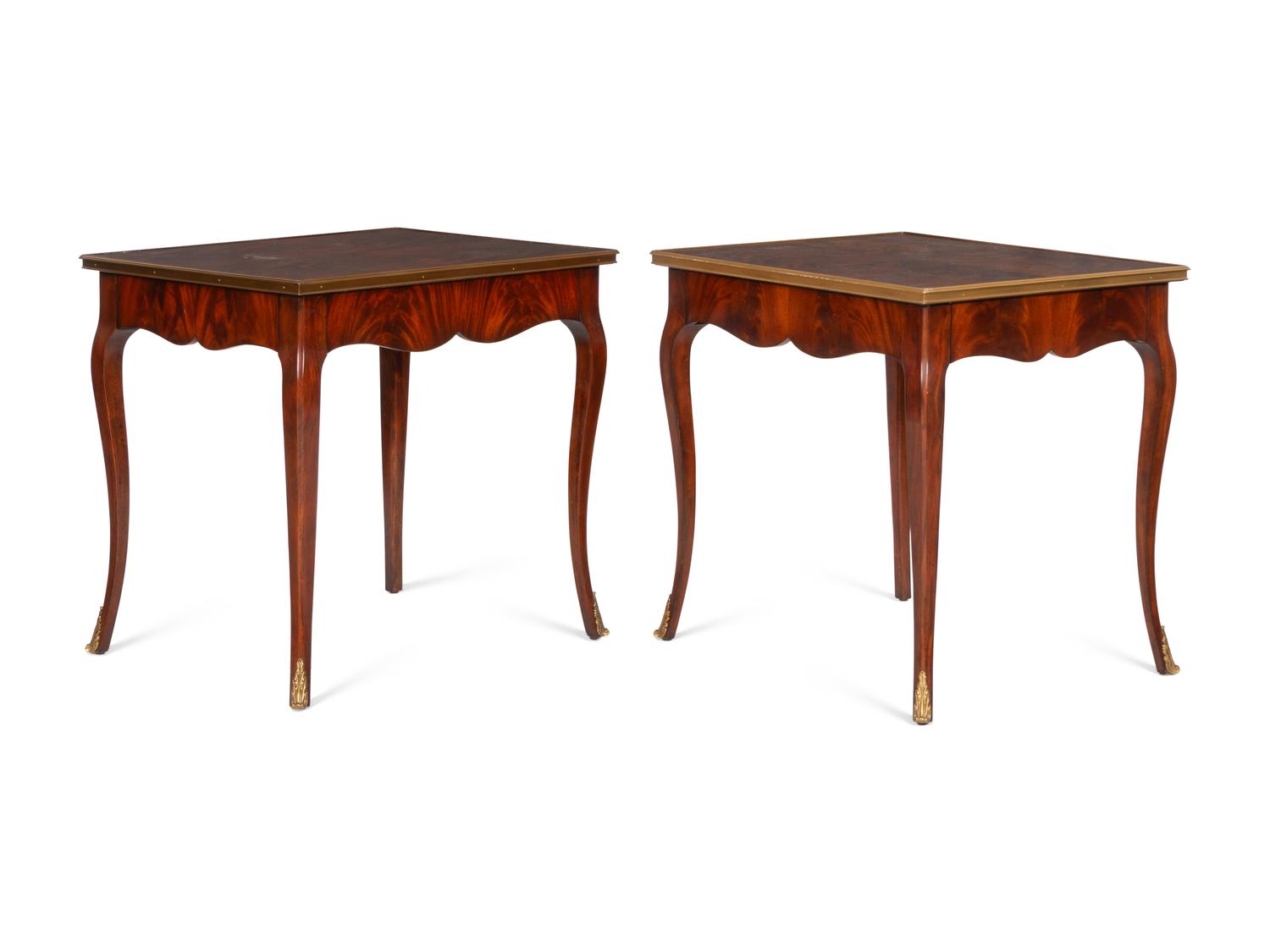 A Pair of Ralph Lauren Brass-Mounted Walnut Side Tables