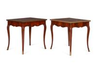 A Pair of Ralph Lauren Brass-Mounted Walnut Side Tables