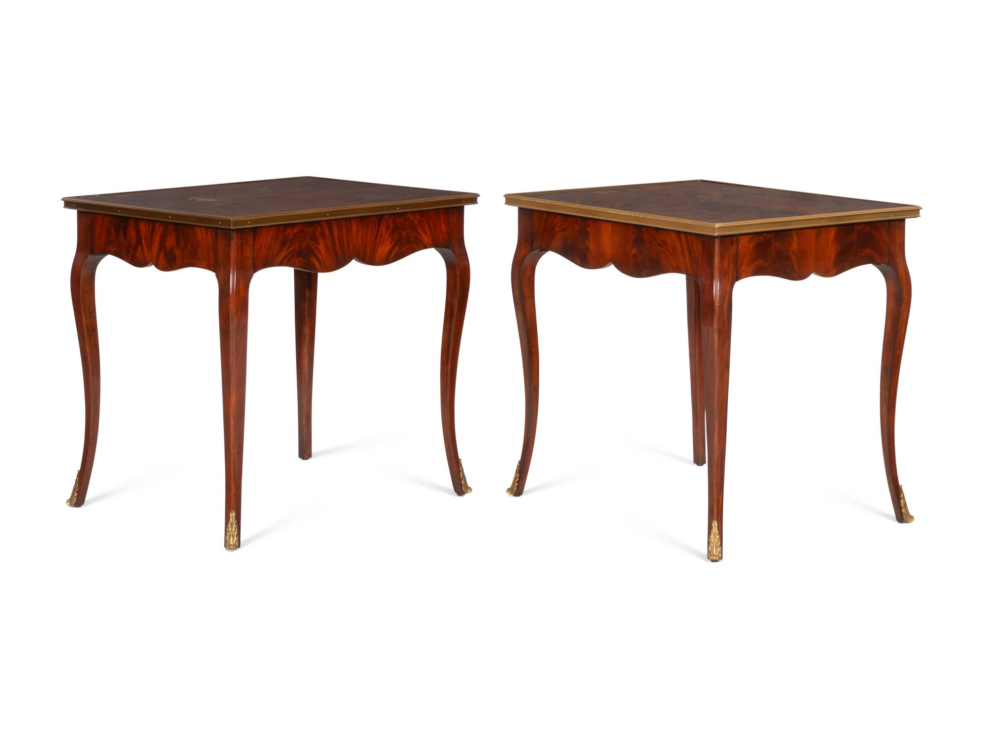 A Pair of Ralph Lauren Brass-Mounted Walnut Side Tables