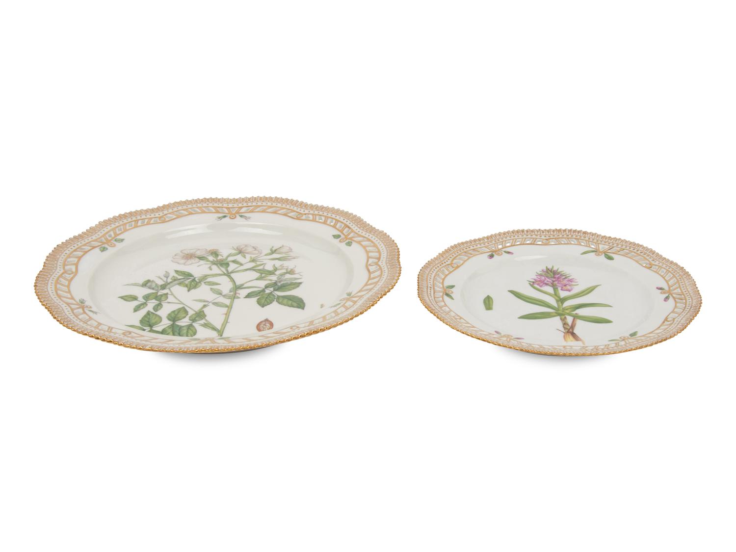 Two Royal Copenhagen Flora Danica Reticulated Porcelain Plates