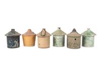 Six Stoneware Birdhouses, Including Dalton Pottery