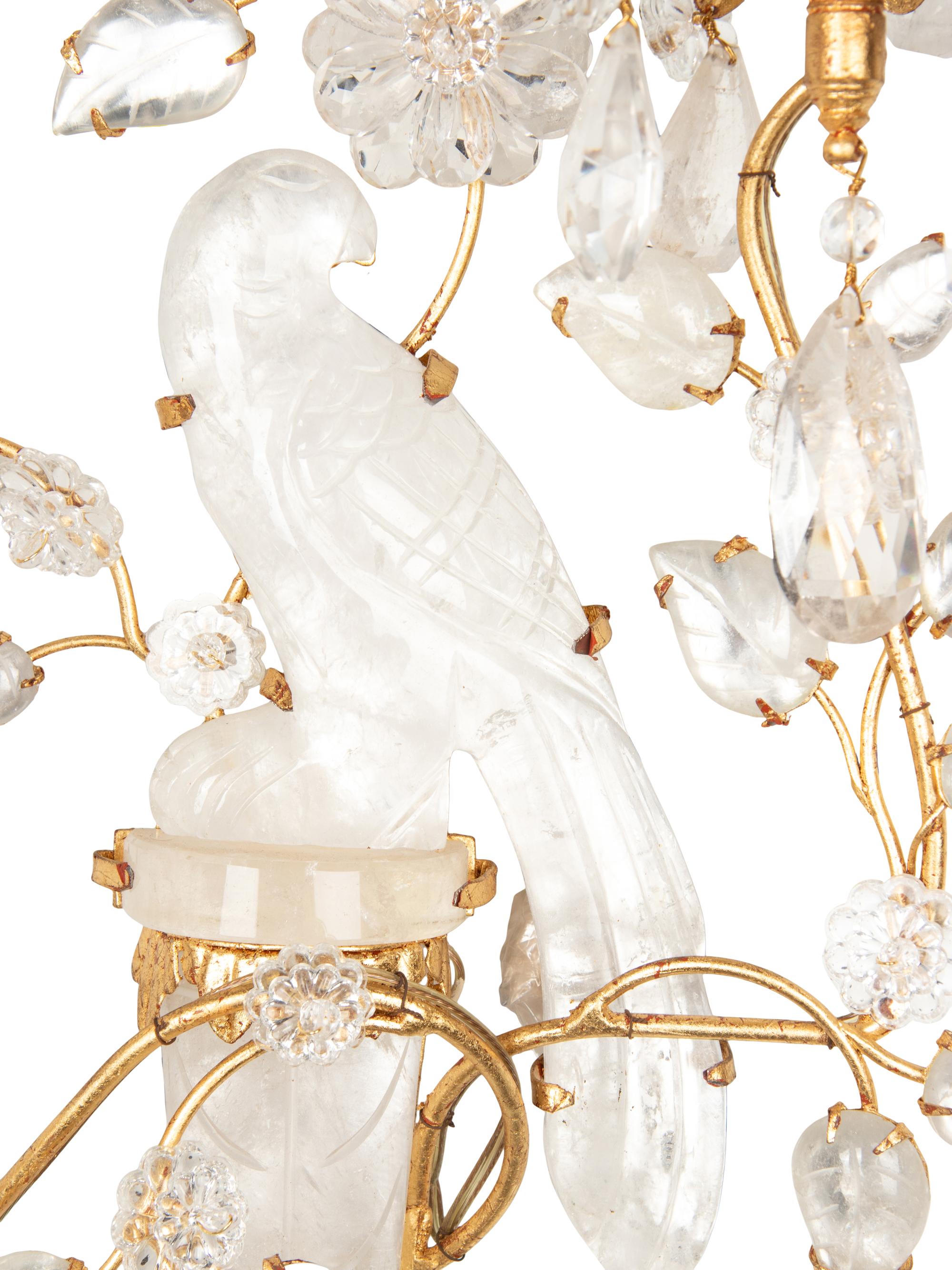 A Pair of Rock Crystal and Gilt Metal Two-Light Wall Sconces