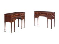 A Pair of George III Style Carved Mahogany and Satinwood Dressing Tables