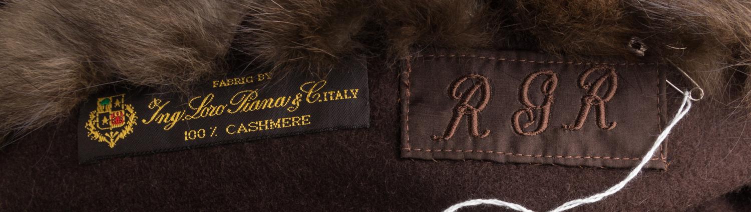 A Loro Piana Brown Cashmere Wrap with Fur Trim, No size.