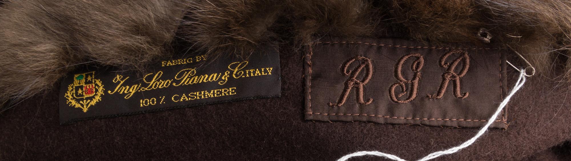 A Loro Piana Brown Cashmere Wrap with Fur Trim, No size.