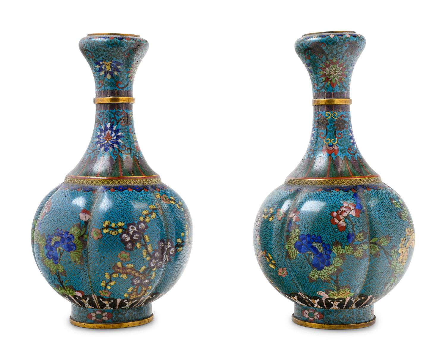 A Pair of Chinese Export Cloisonné Enamel Vases