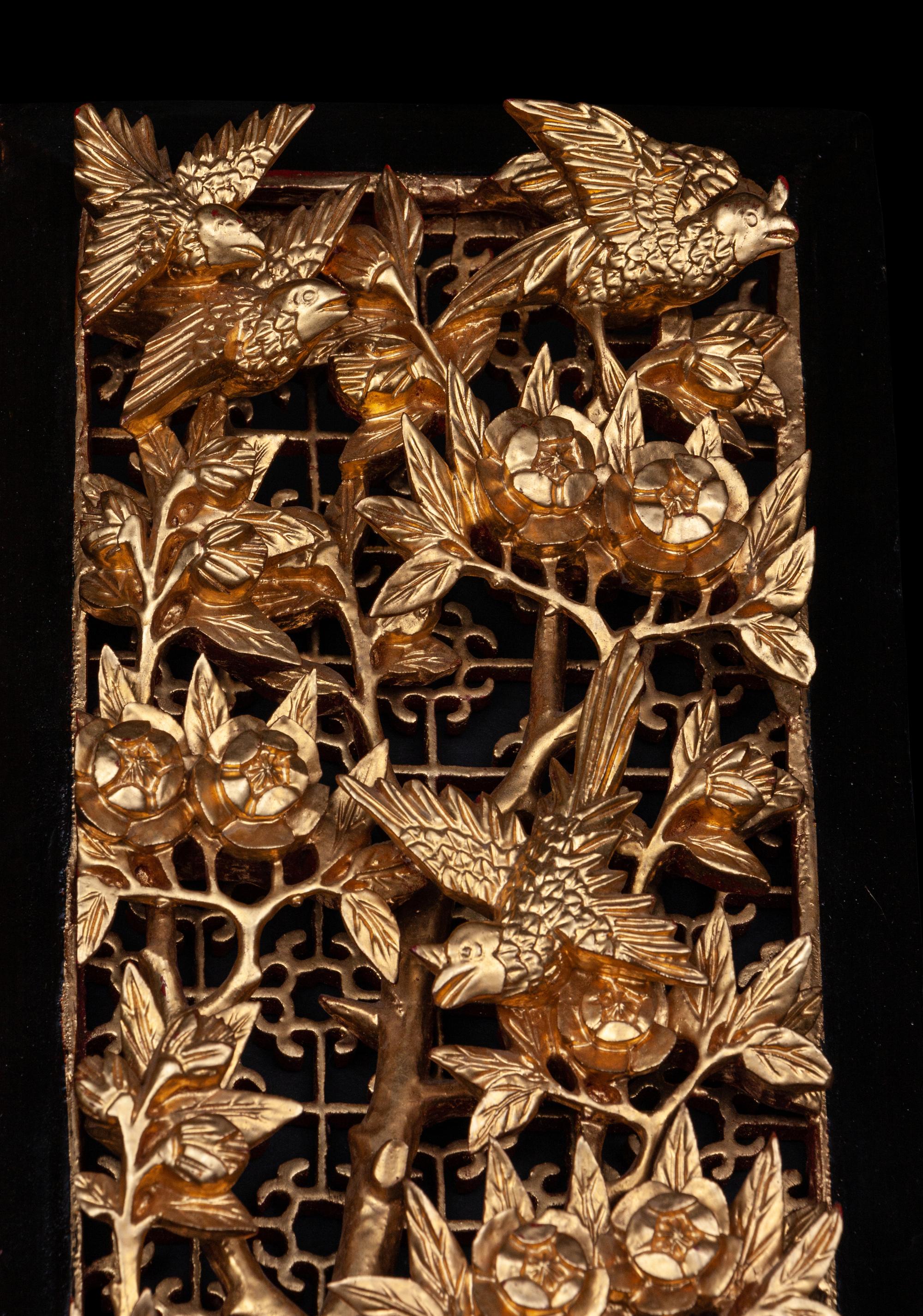 Two Chinese Gilt Wood Panels