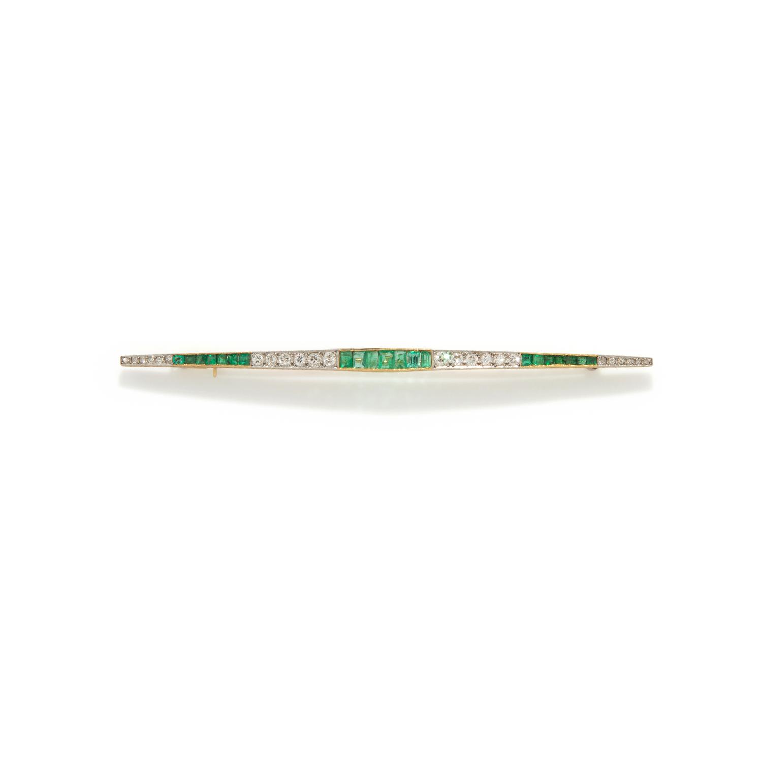 ANTIQUE, EMERALD AND DIAMOND BAR PIN