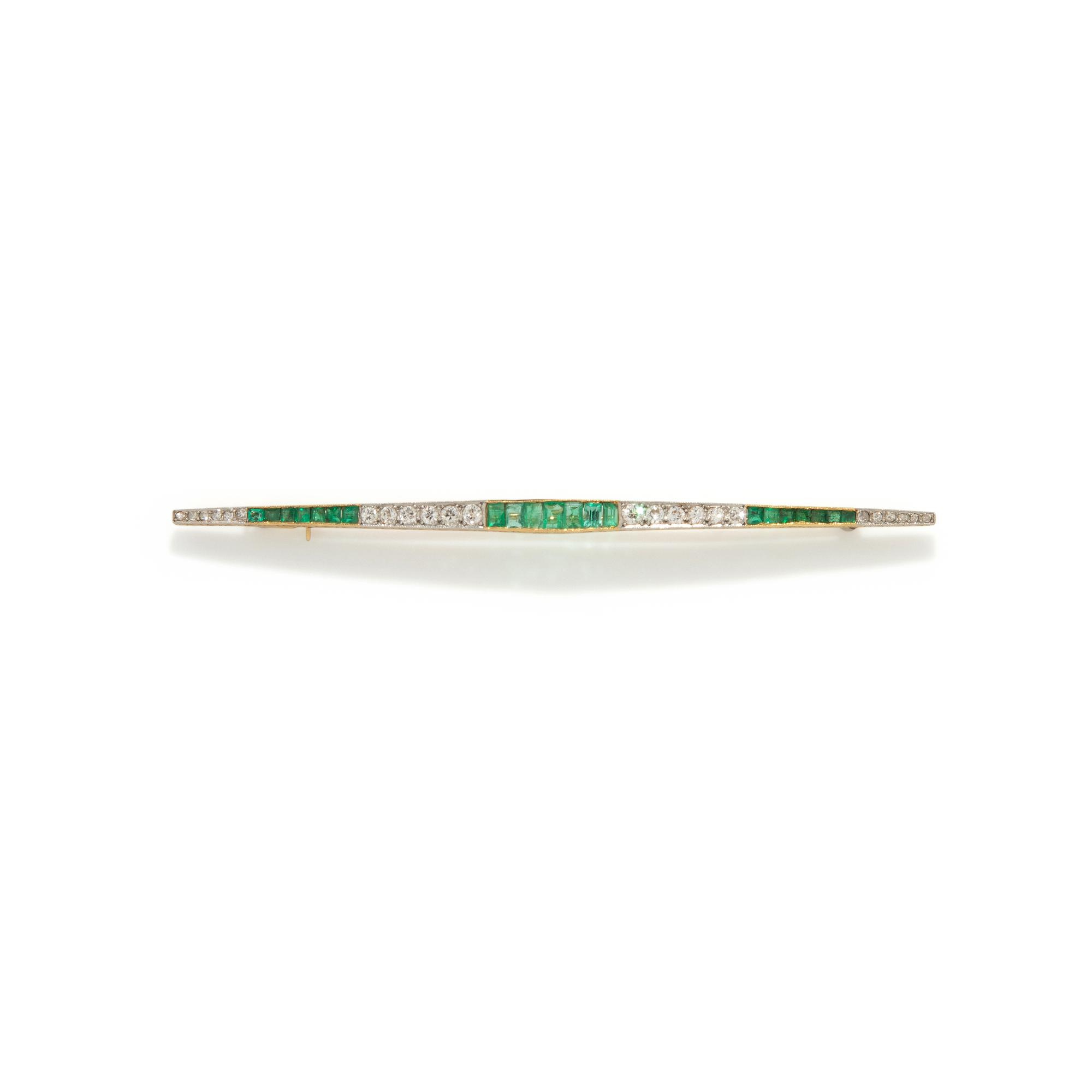 ANTIQUE, EMERALD AND DIAMOND BAR PIN