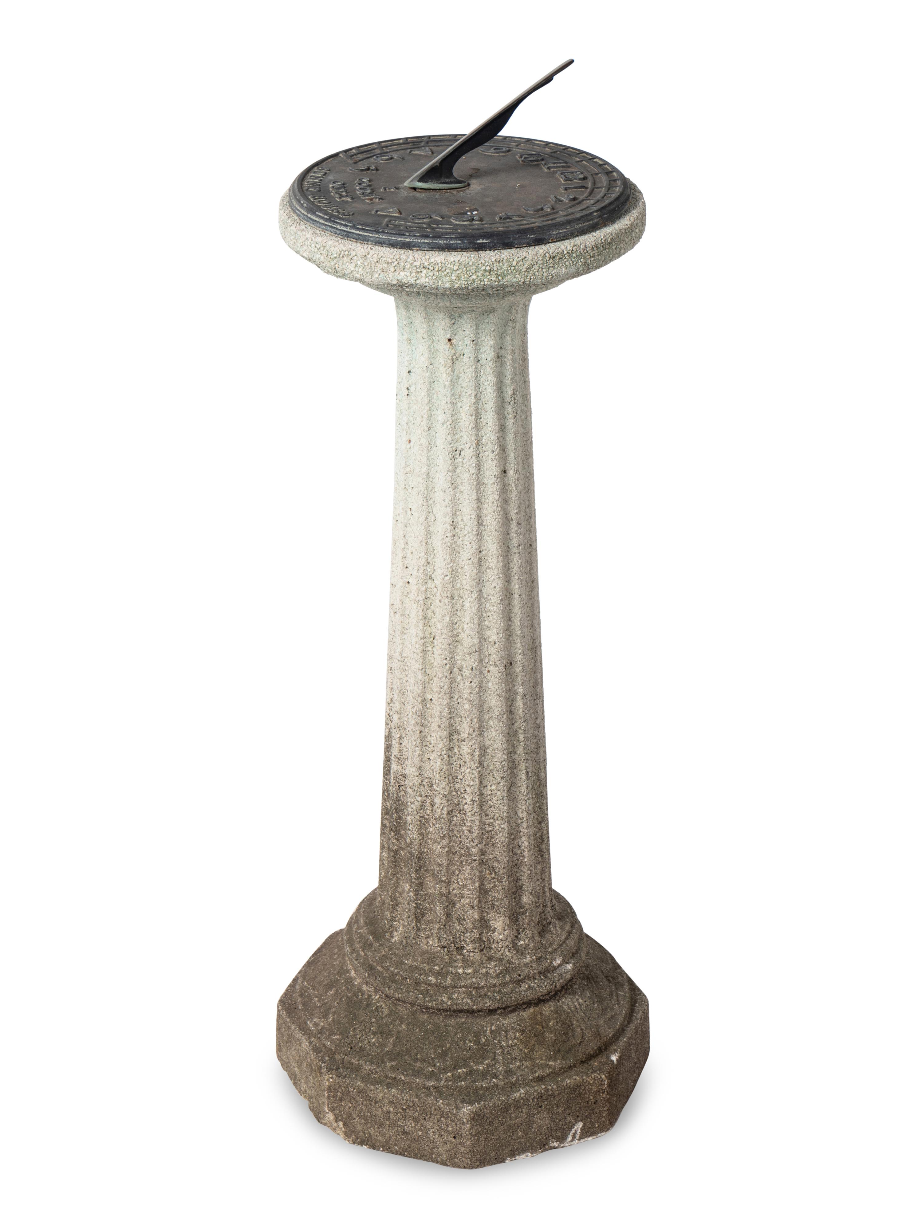 A Bronze Sundial on a Cast Stone Pedestal