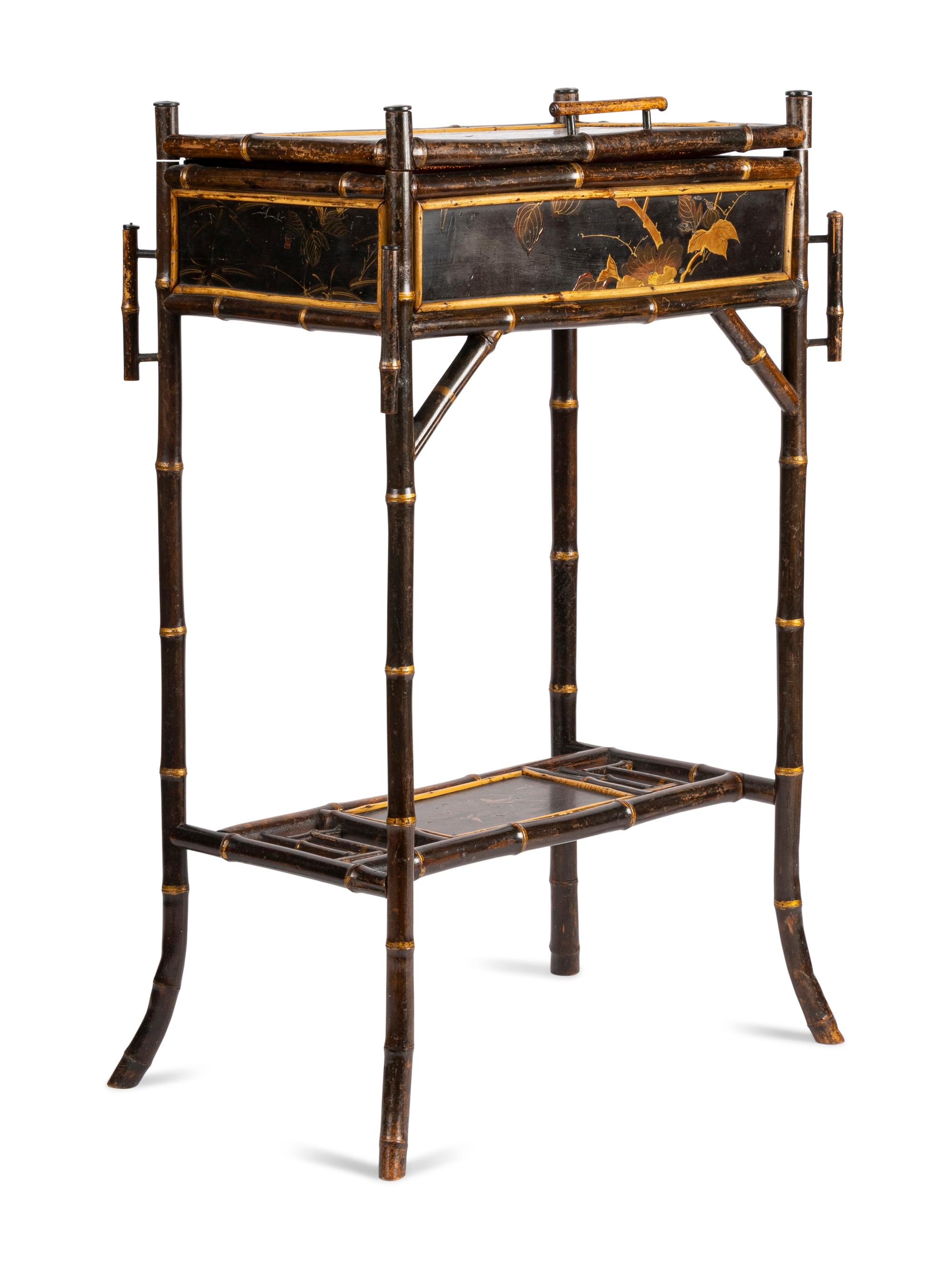 A Victorian Faux Bamboo and Lacquer Side Table