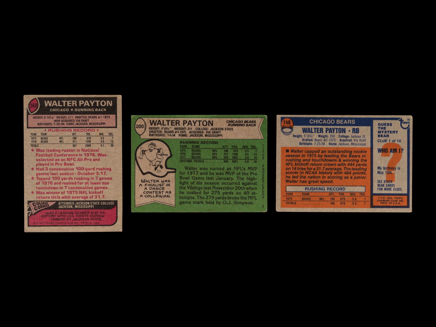 A Group of Three Topps Walter Payton Football Cards Including Rookie No. 148,