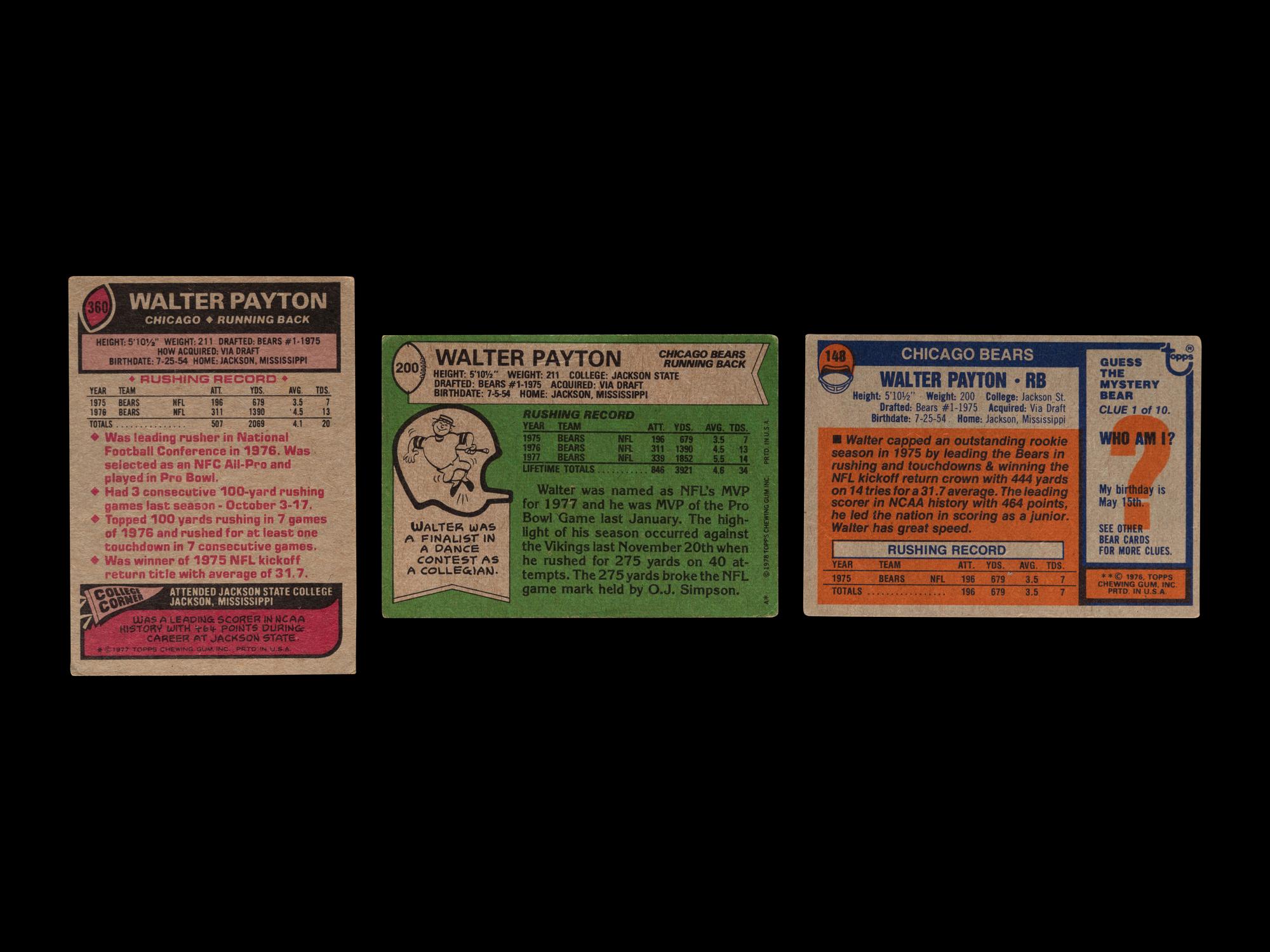 A Group of Three Topps Walter Payton Football Cards Including Rookie No. 148,