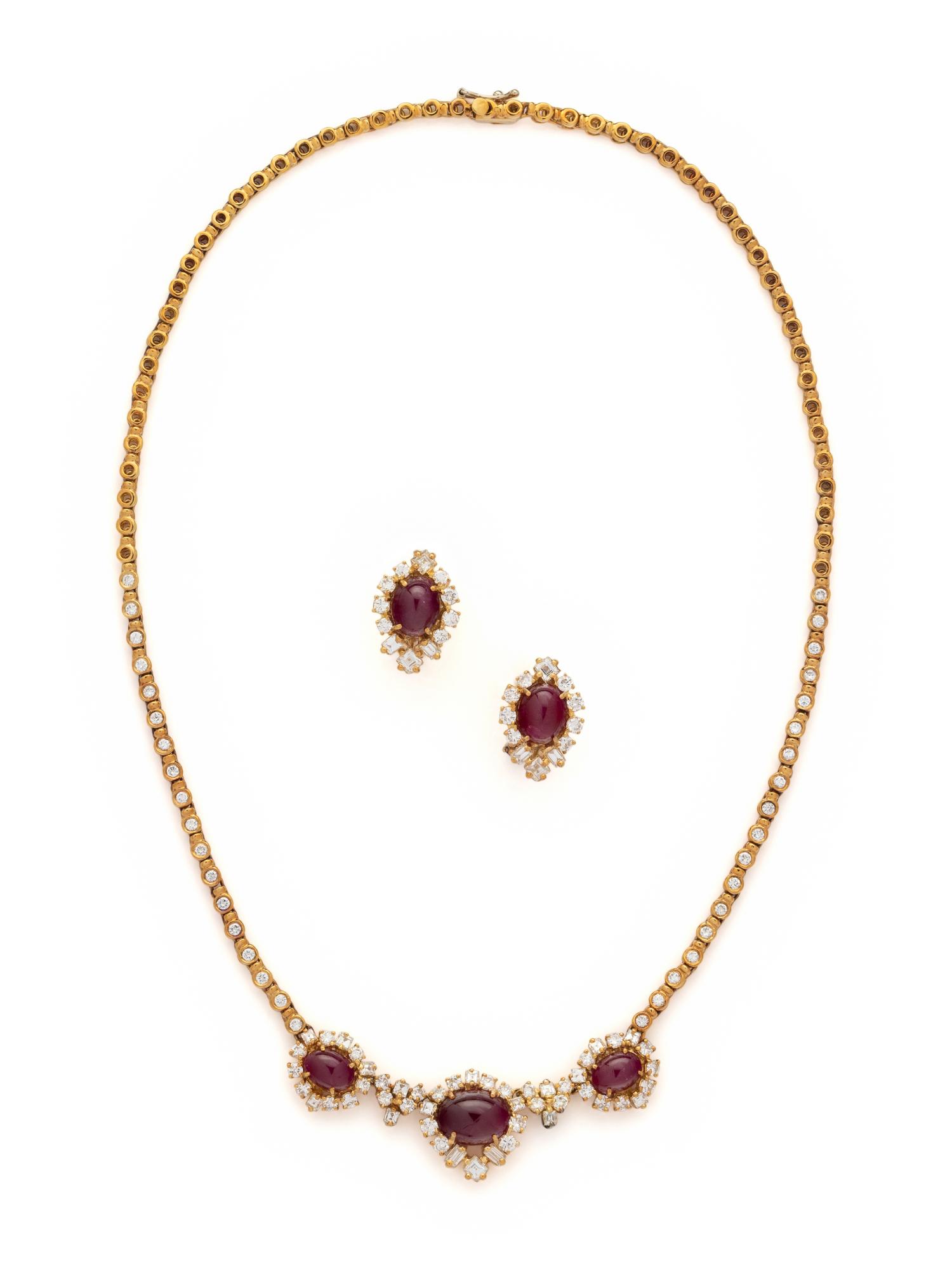 YELLOW GOLD, RUBY AND DIAMOND SET
